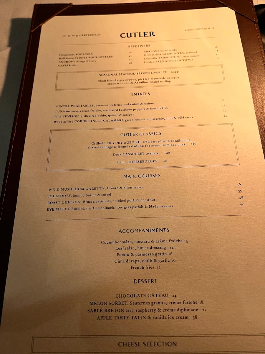 Menu, Cutler