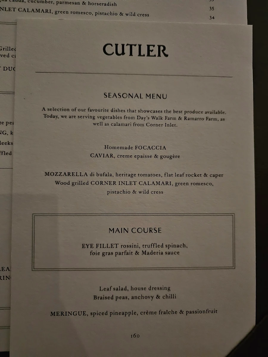 Menu, Cutler
