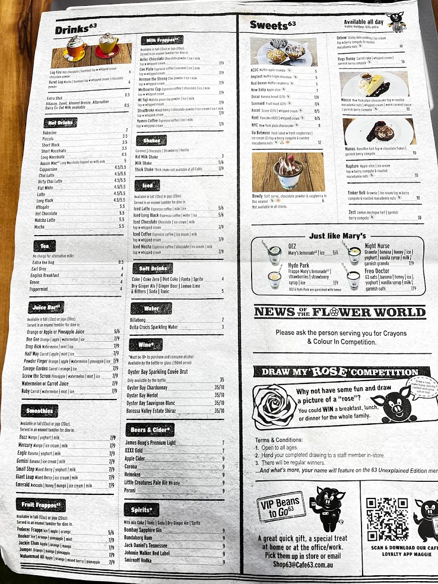 Menu, Café63© Ascot