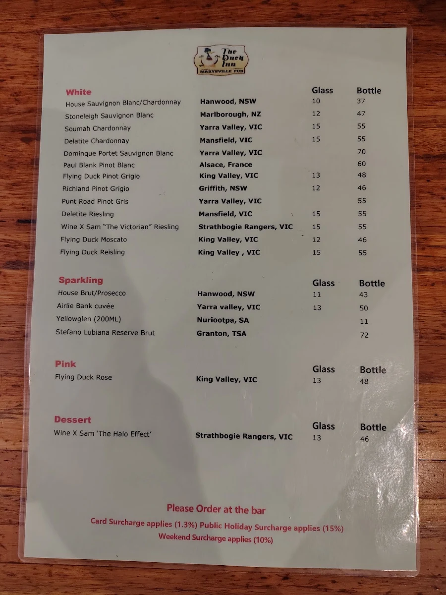 Menu, The Duck Inn