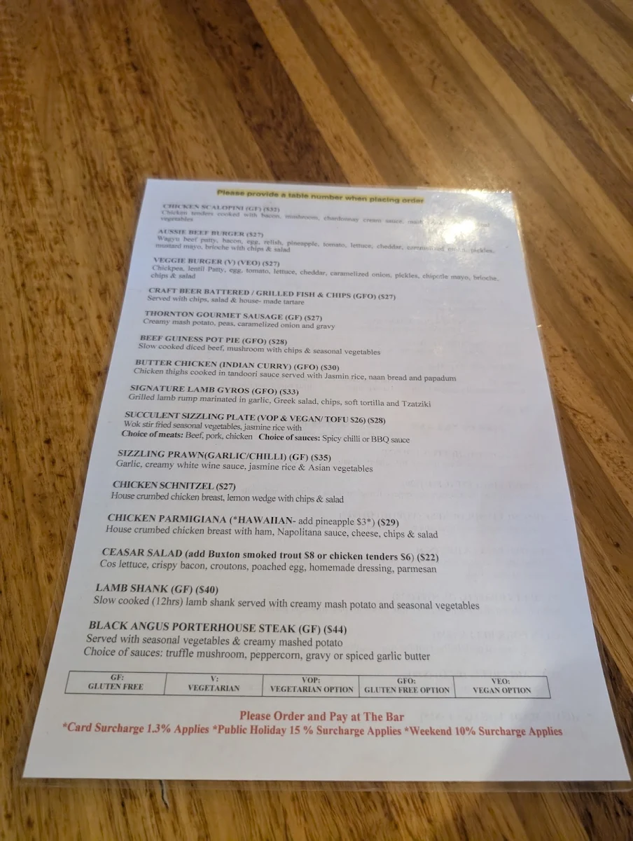 Menu, The Duck Inn