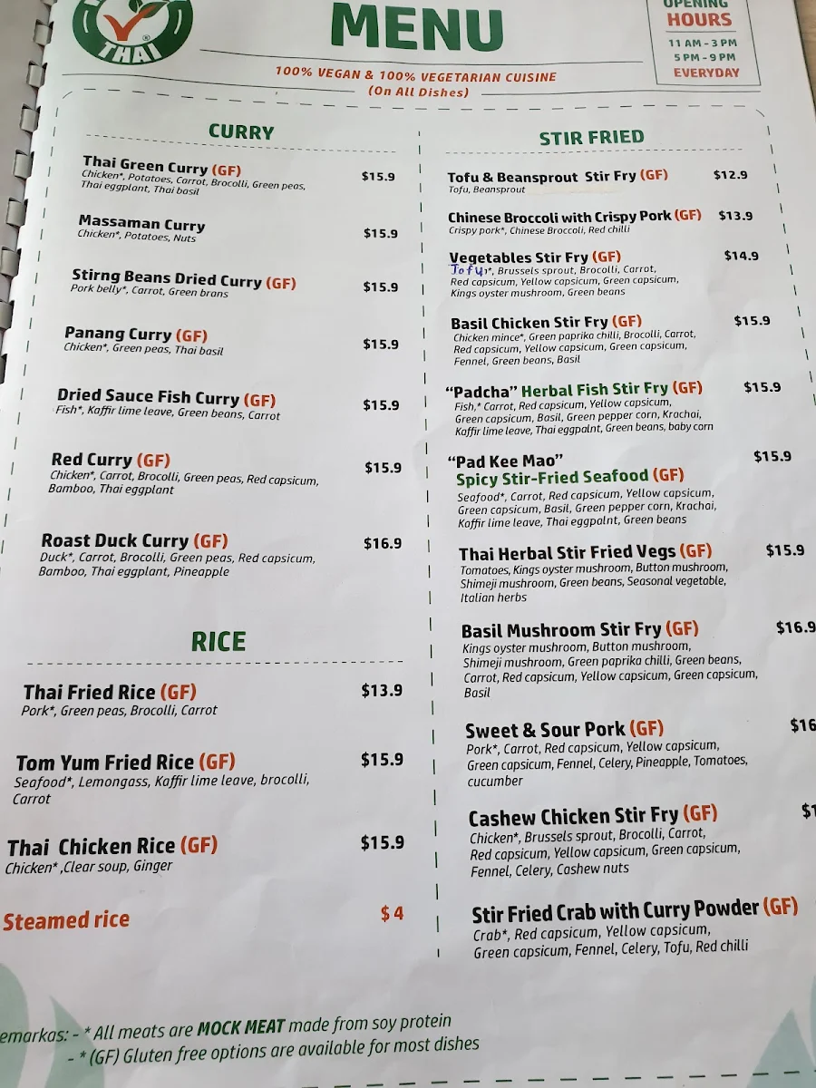 Menu, Healthy Thai Vegan & Vegetarian Cuisine