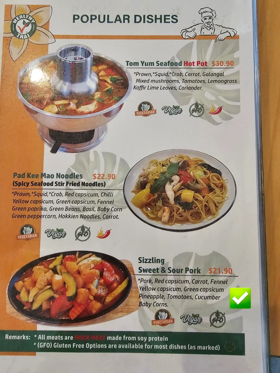 Menu, Healthy Thai Vegan & Vegetarian Cuisine
