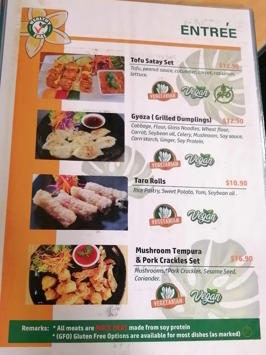 Menu, Healthy Thai Vegan & Vegetarian Cuisine