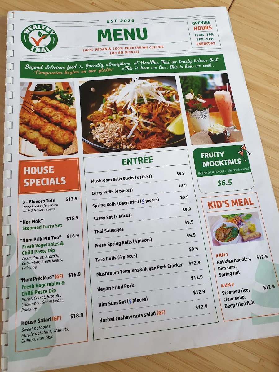 Menu, Healthy Thai Vegan & Vegetarian Cuisine