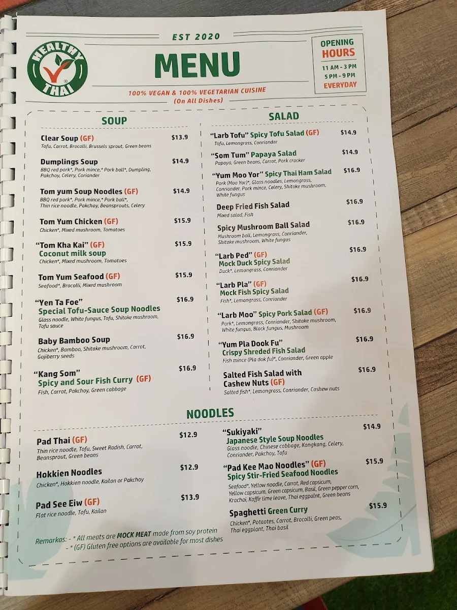 Menu, Healthy Thai Vegan & Vegetarian Cuisine