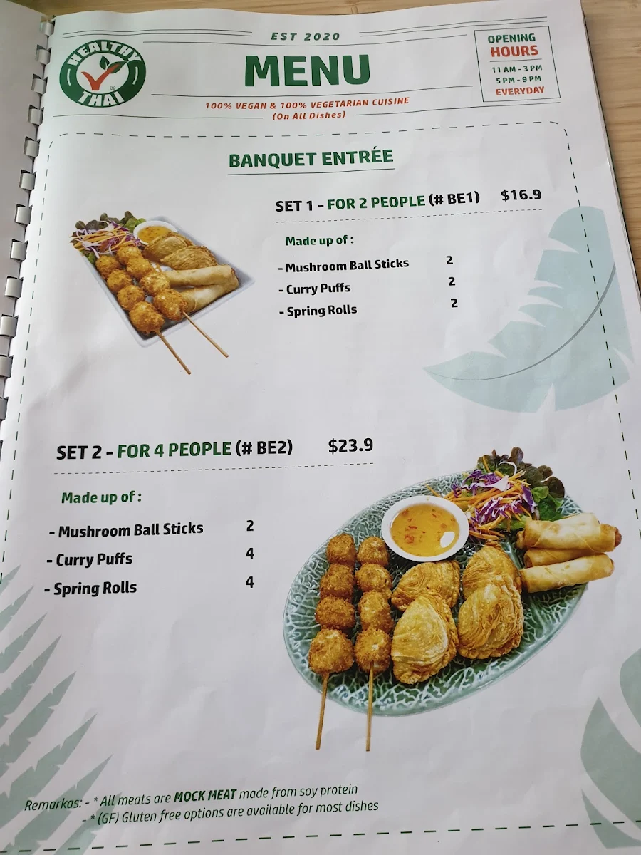 Menu, Healthy Thai Vegan & Vegetarian Cuisine