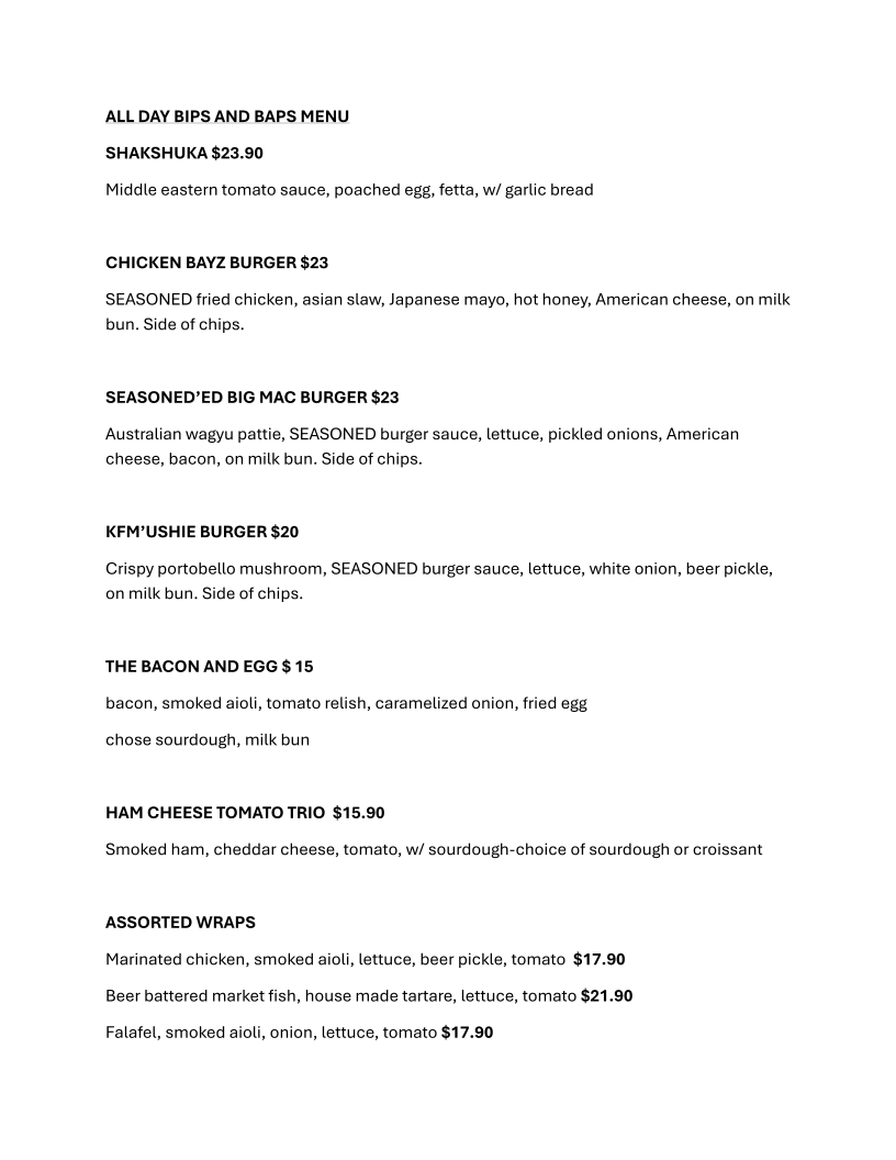Menu, Seasoned