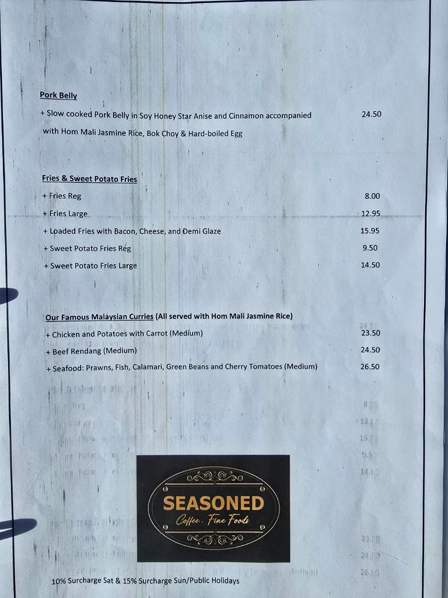 Menu, Seasoned