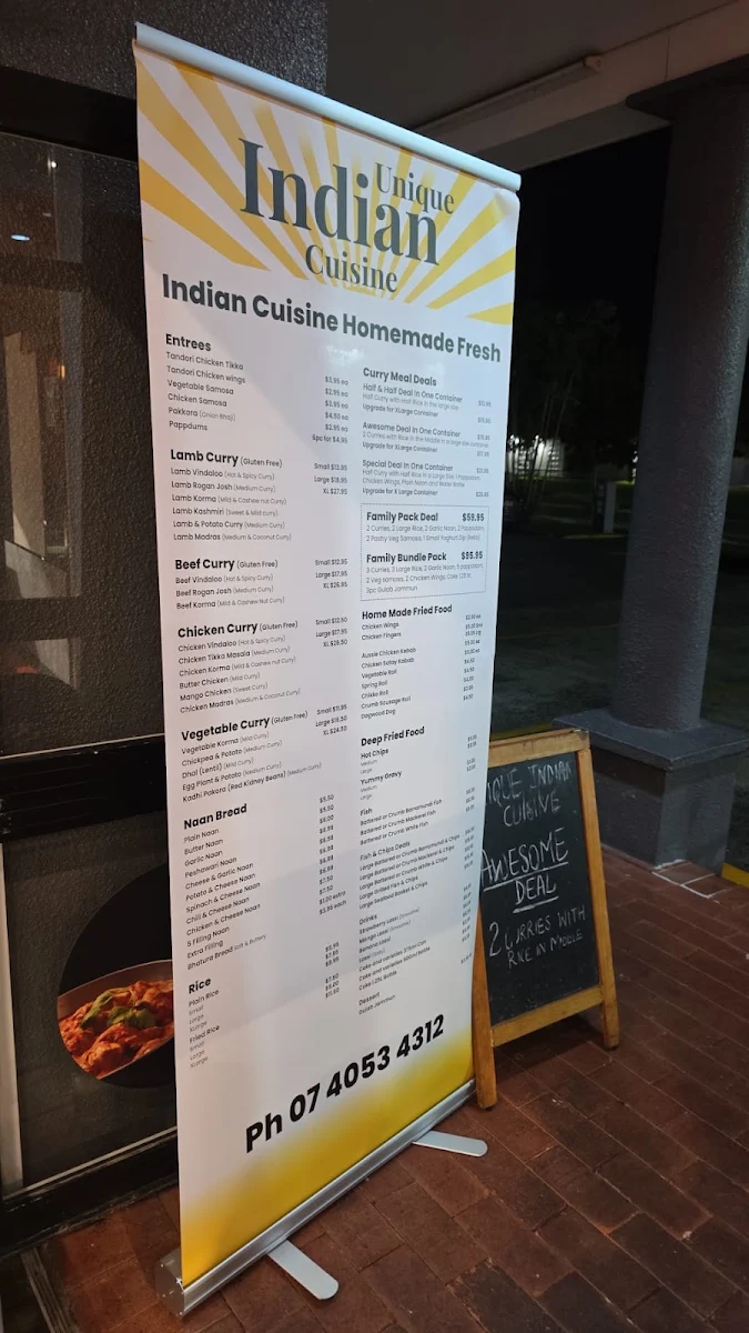 Menu, Unique Indian Cuisine