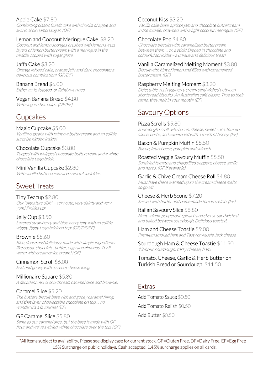 Menu, Tiny Teapot Cafe