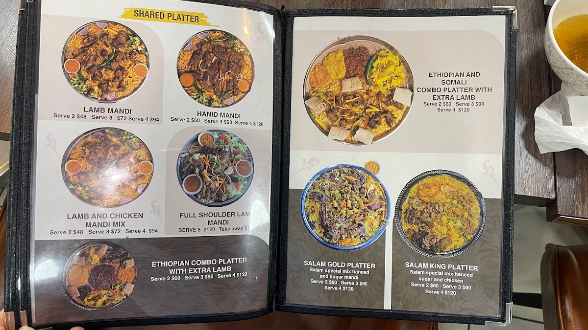 Menu, Salam Mandi Arabian and East African cuisines