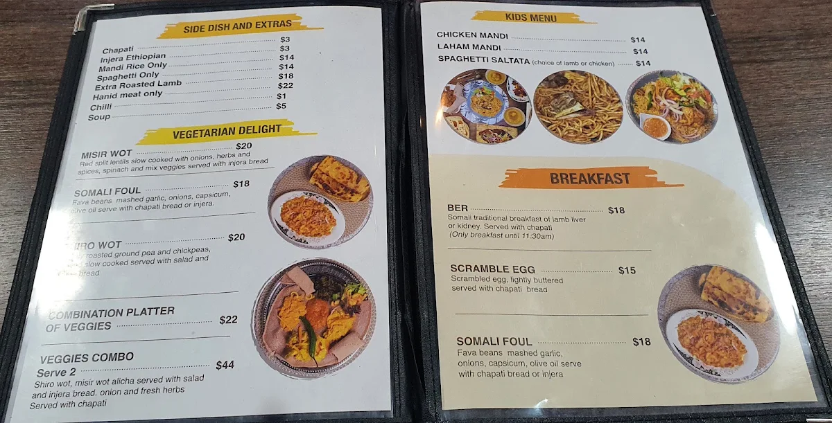 Menu, Salam Mandi Arabian and East African cuisines