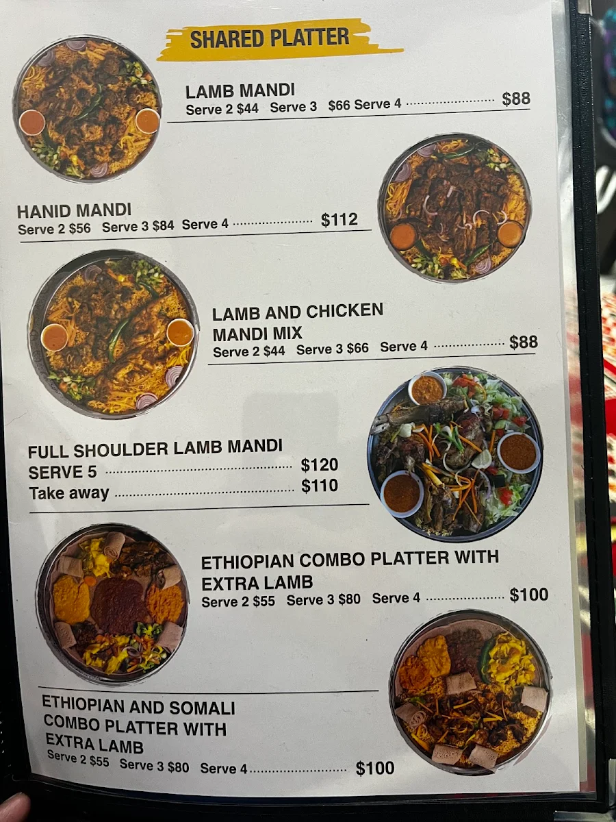 Menu, Salam Mandi Arabian and East African cuisines