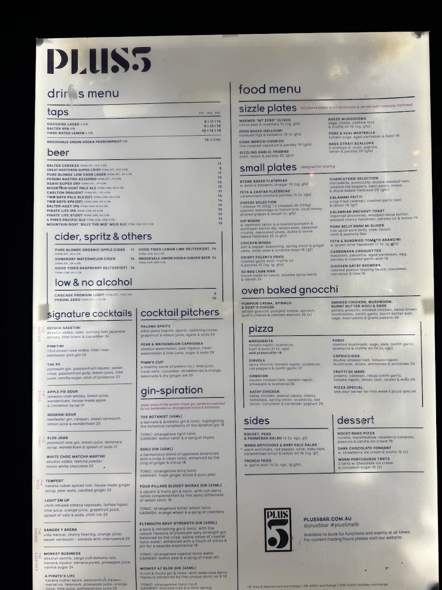 Menu, Plus 5
