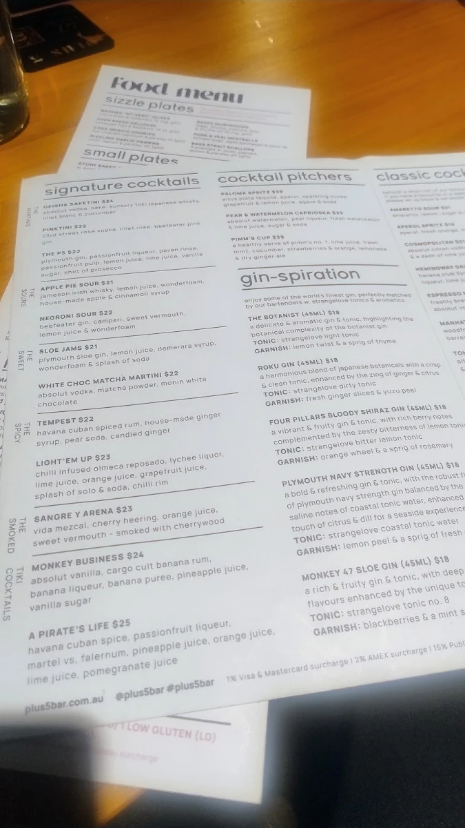 Menu, Plus 5