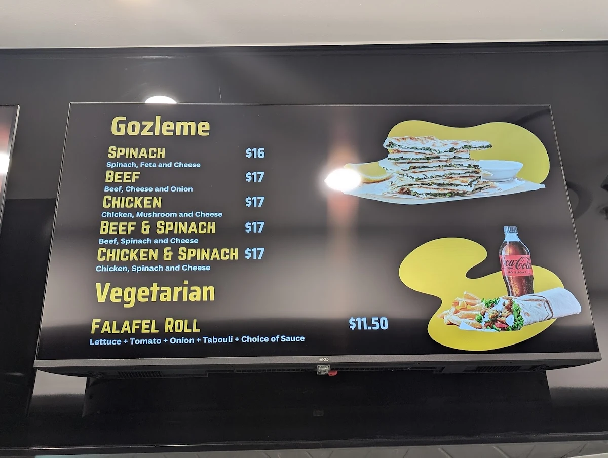 Menu, Riza's Kebab & Gozleme