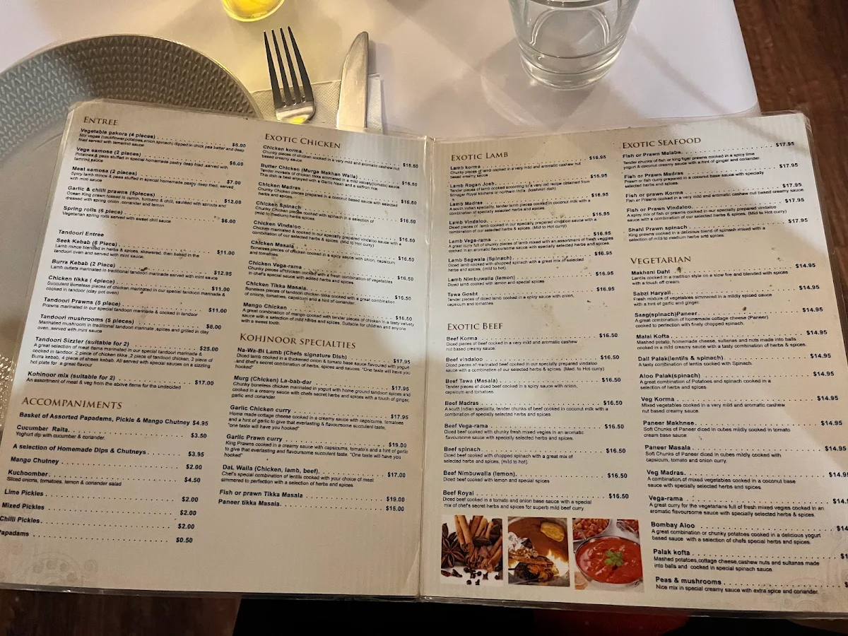 Menu, KOH-I-NUR INDIAN CUISINE (BYO)