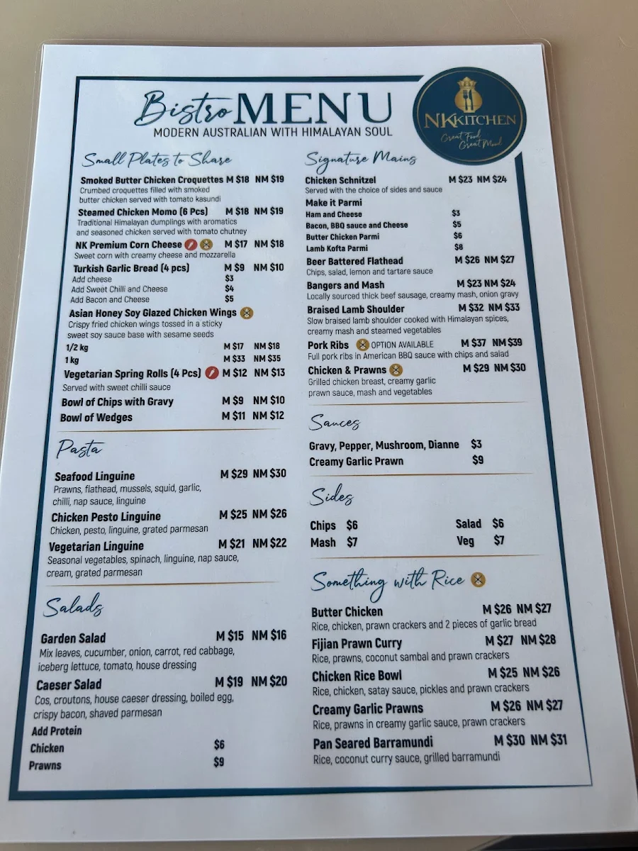 Menu, NK’s kitchen