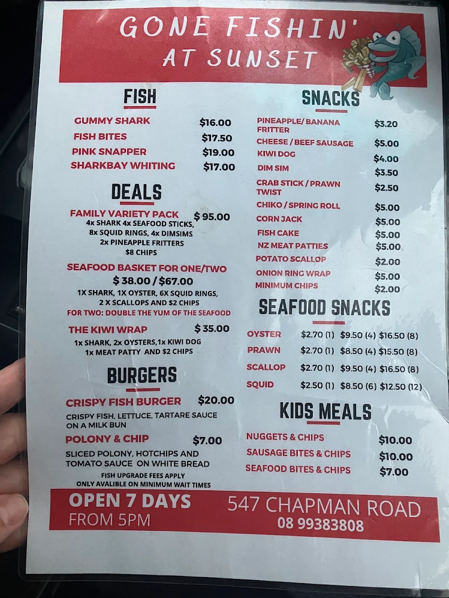 Menu, Gone Fishin’ Fish & Chips