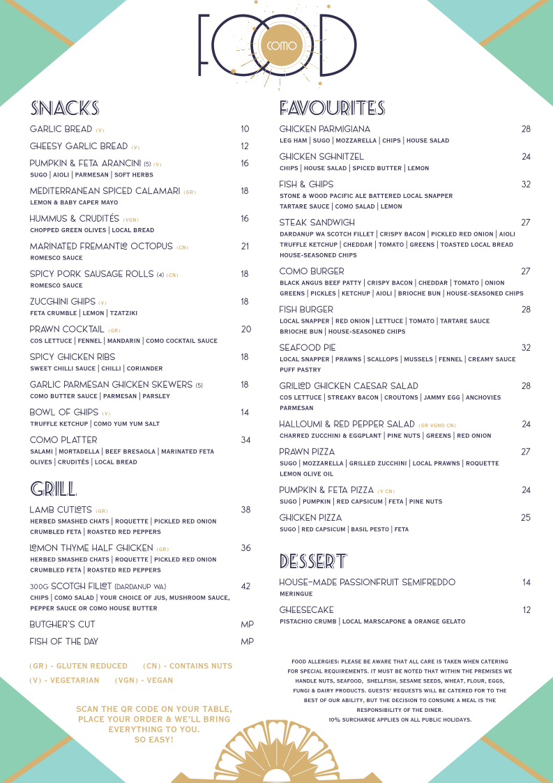 Menu, Como Hotel