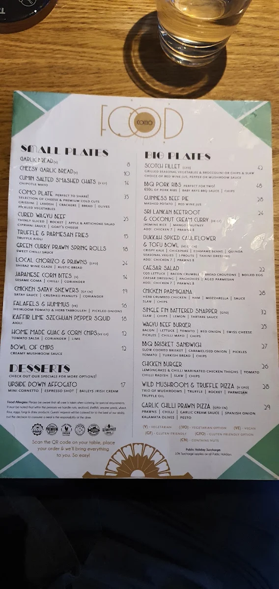 Menu, Como Hotel