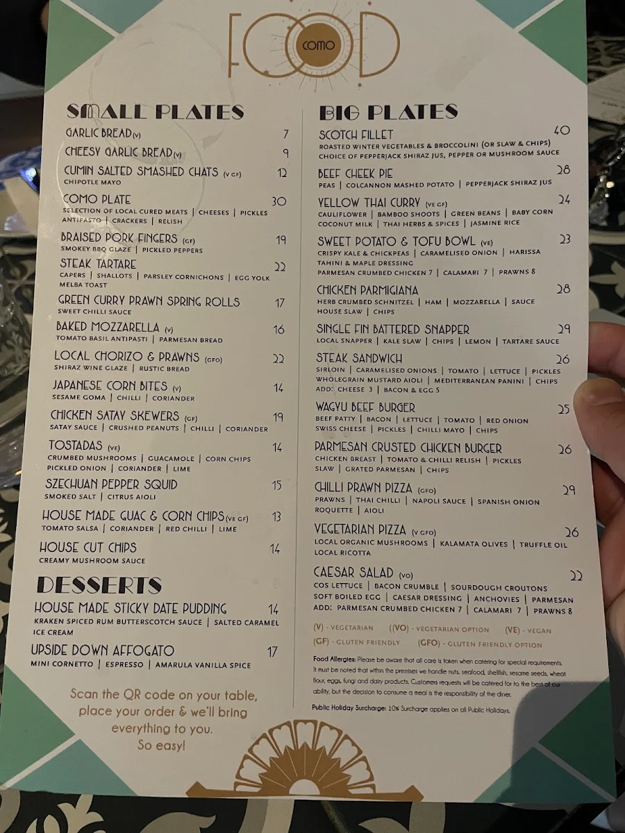 Menu, Como Hotel