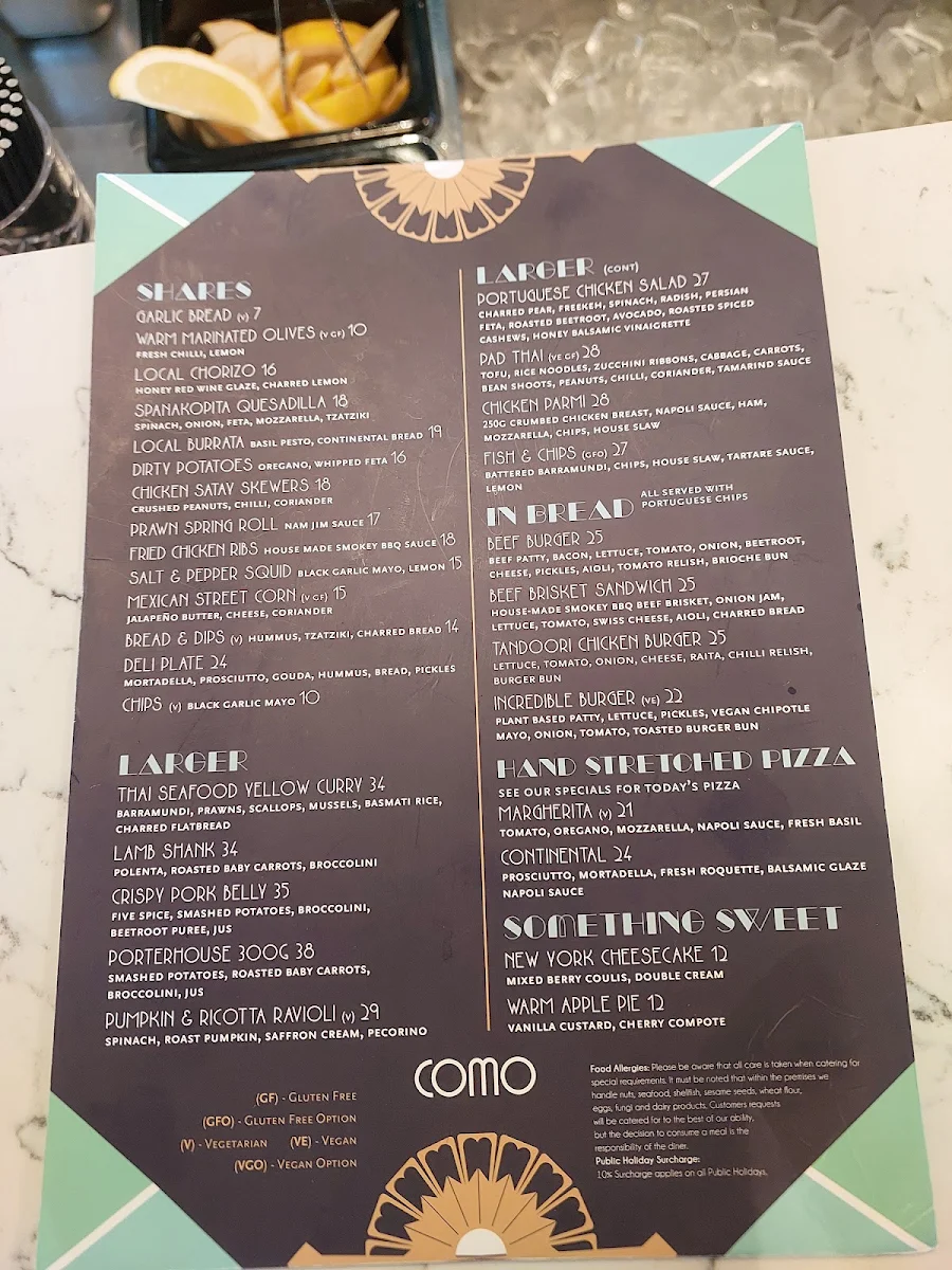Menu, Como Hotel