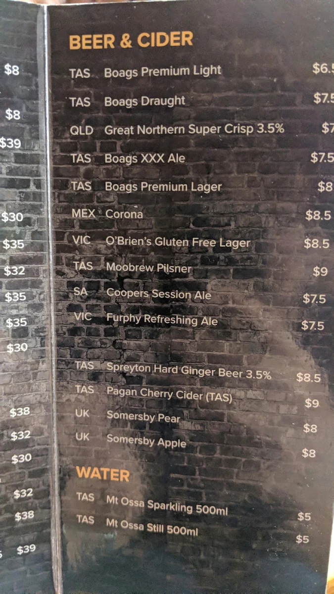Menu, Fireside Beer and Wine House