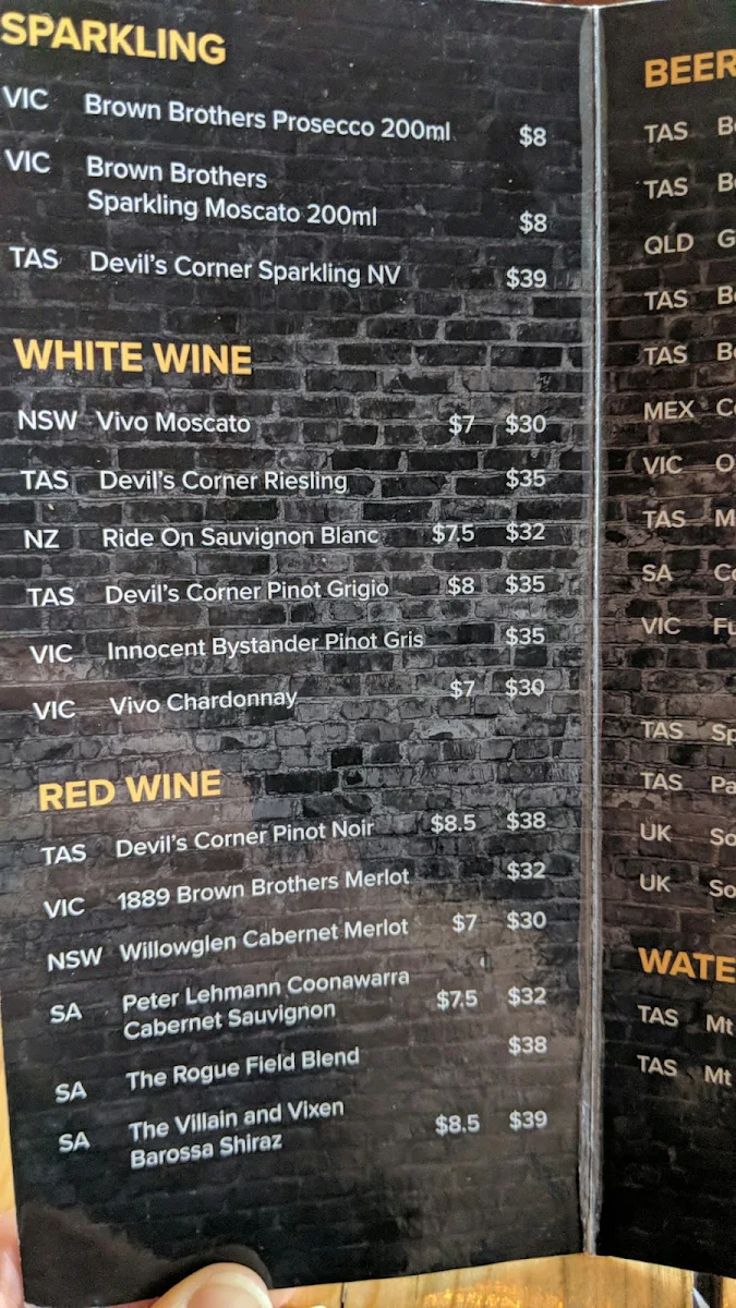 Menu, Fireside Beer and Wine House