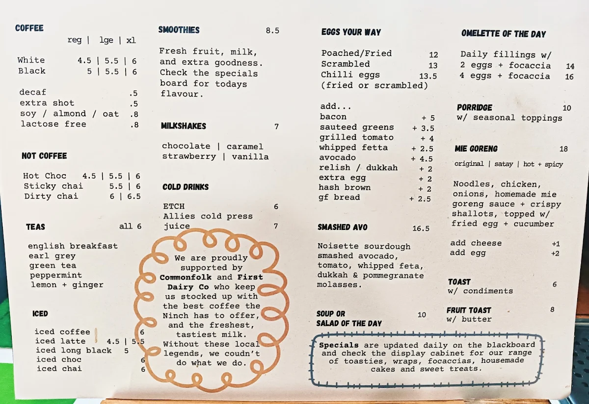Menu, HomeGround Coffee