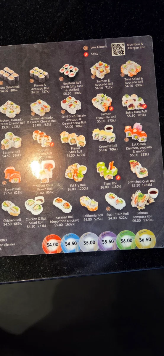 Menu, Sushi Train Mango Hill