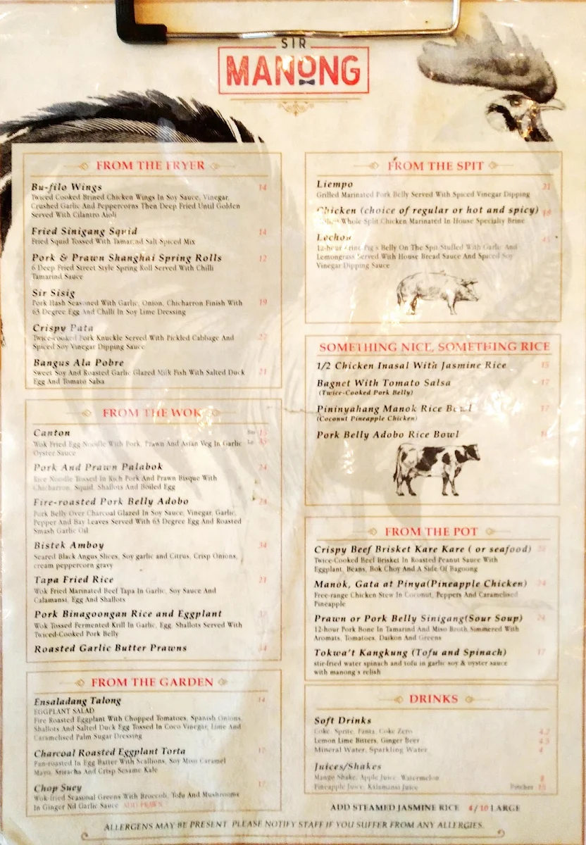 Menu, Sir Manong Eastern Creek