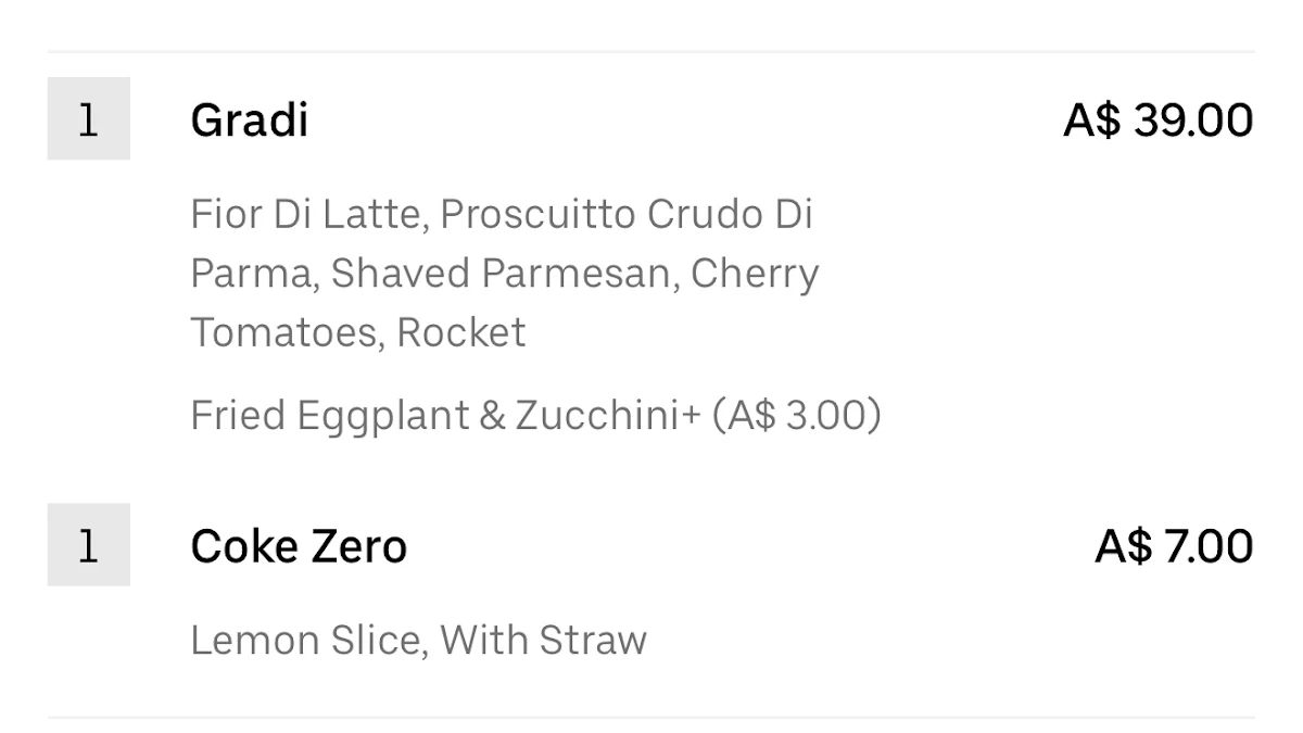 Menu, 400 Gradi - Adelaide