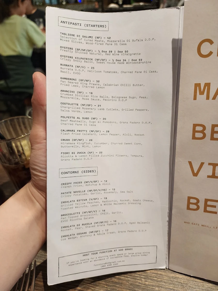 Menu, 400 Gradi - Adelaide