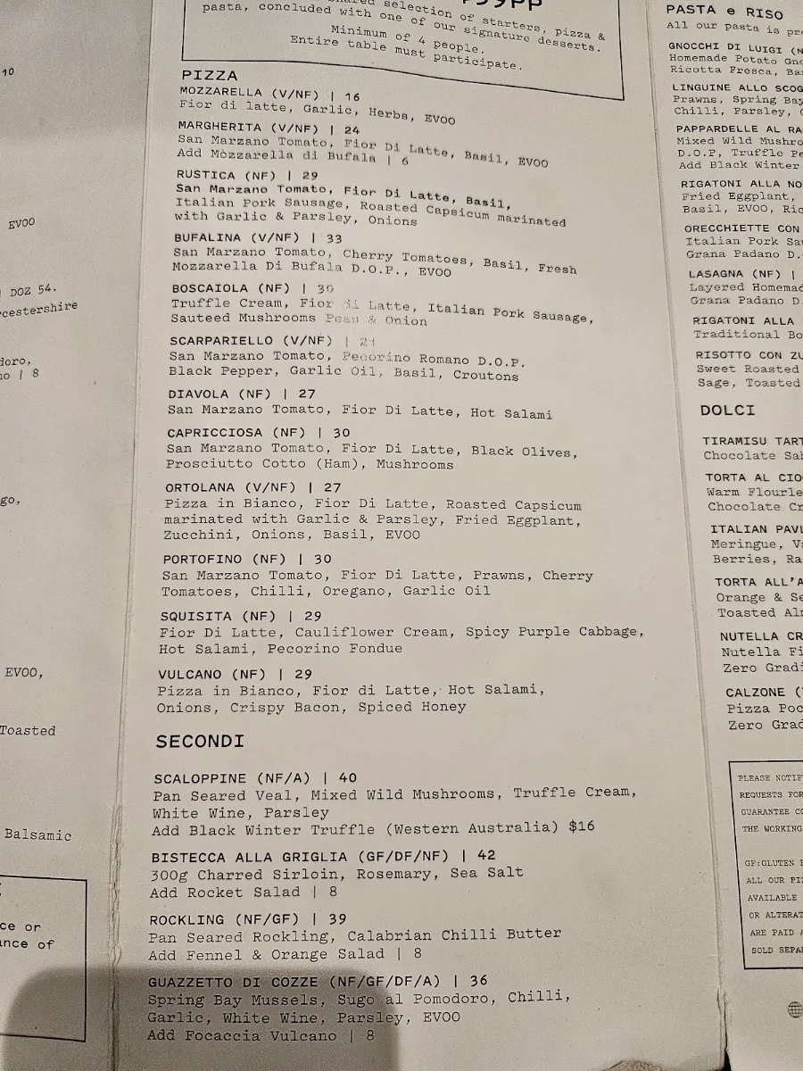 Menu, 400 Gradi - Adelaide