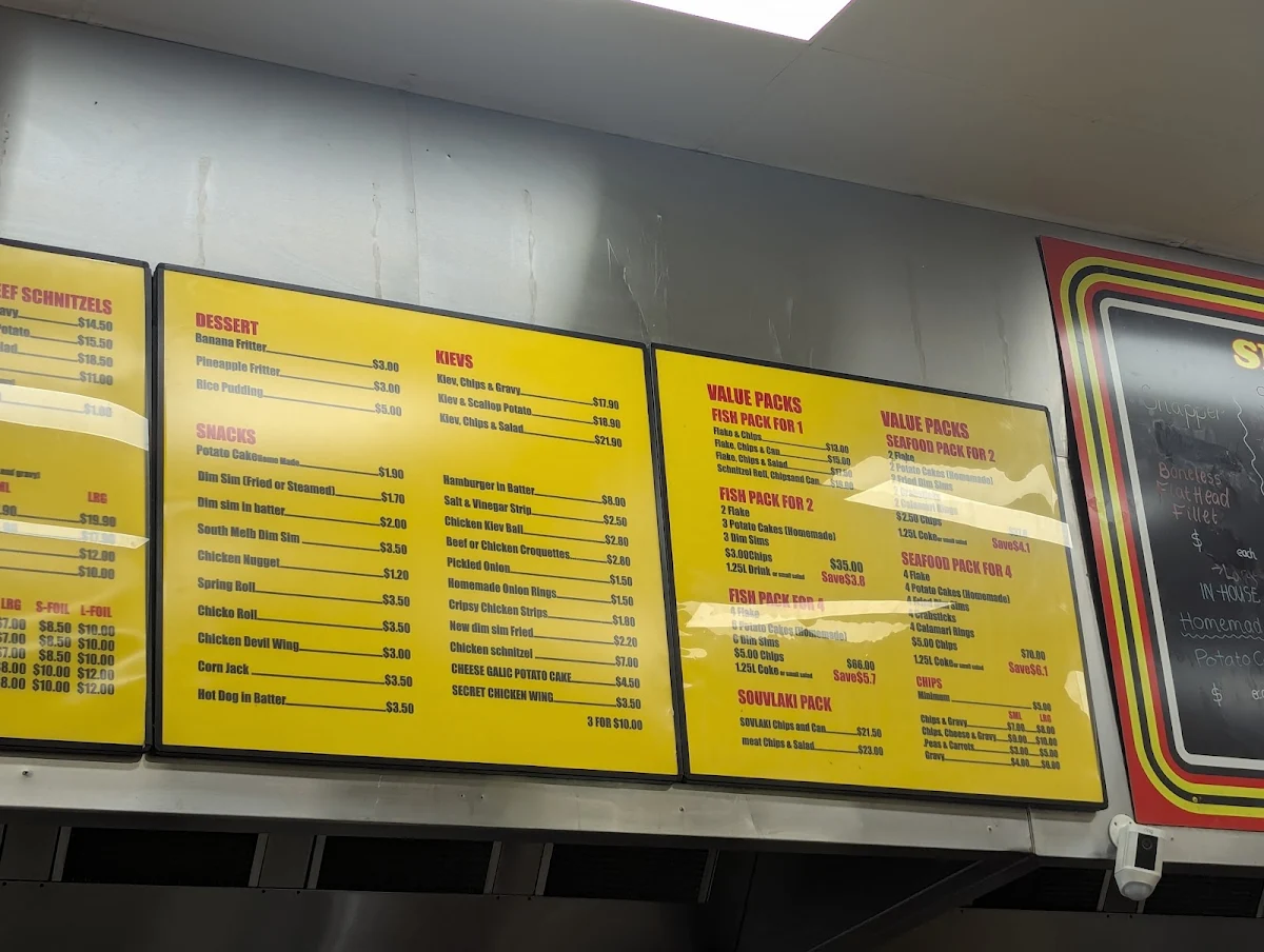 Menu, Chris' Fine Take Away