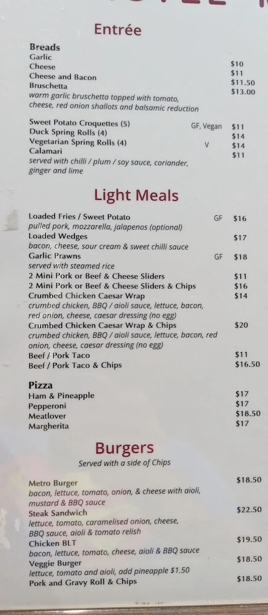 Menu, Hotel Metropole