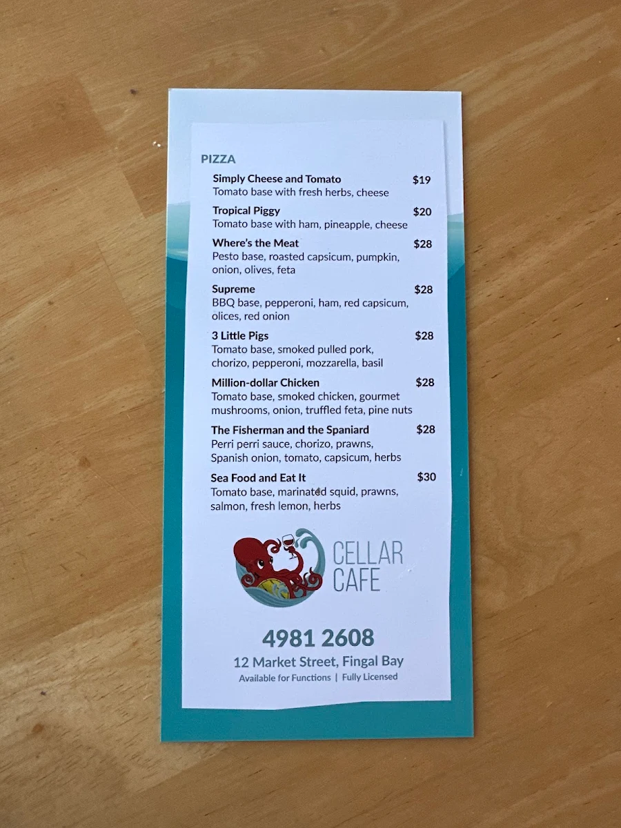 Menu, Lunar @ fingal cellars