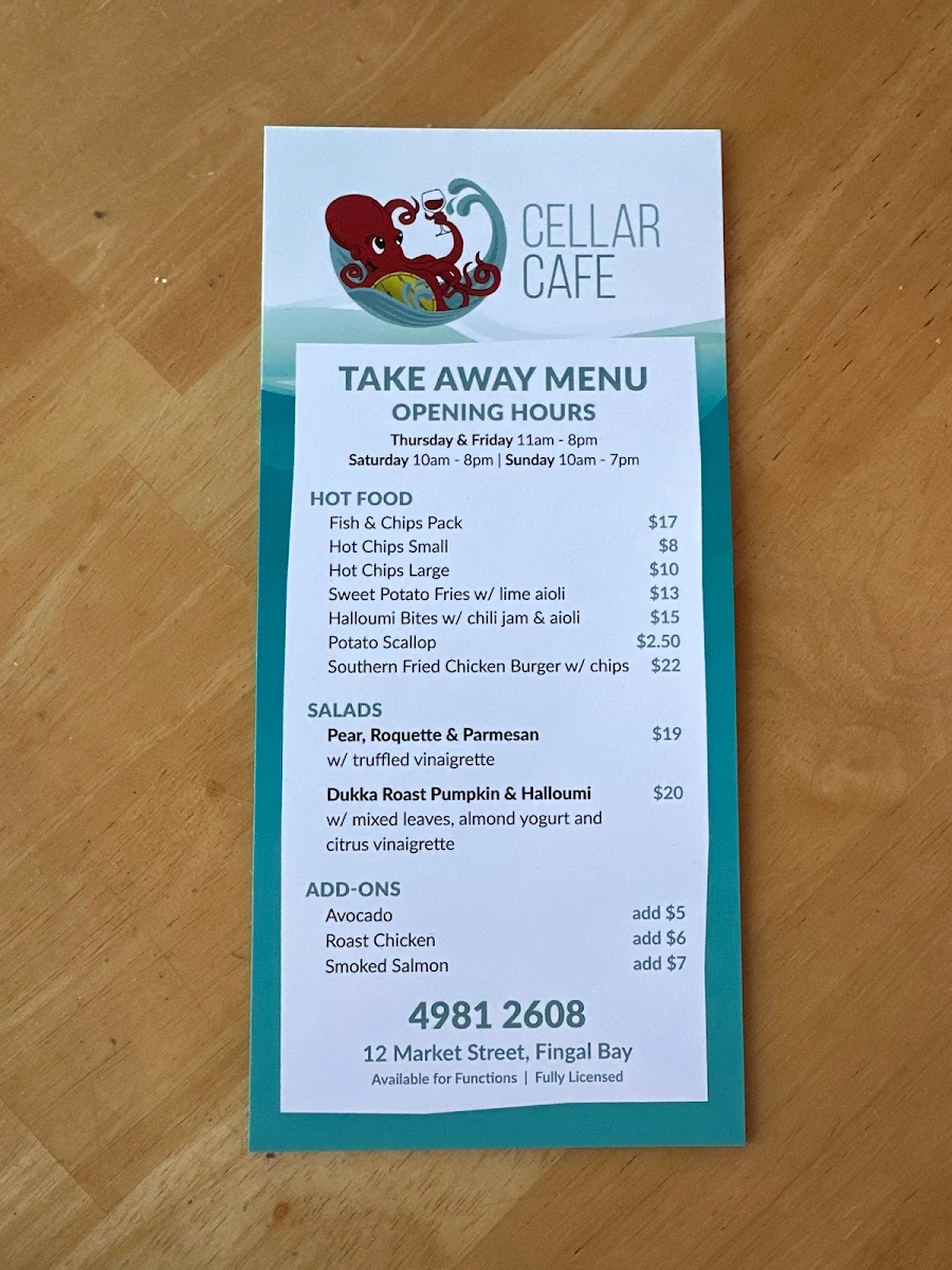 Menu, Lunar @ fingal cellars
