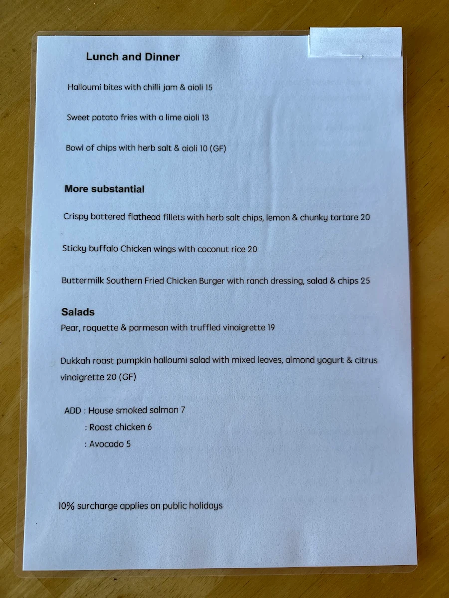 Menu, Lunar @ fingal cellars