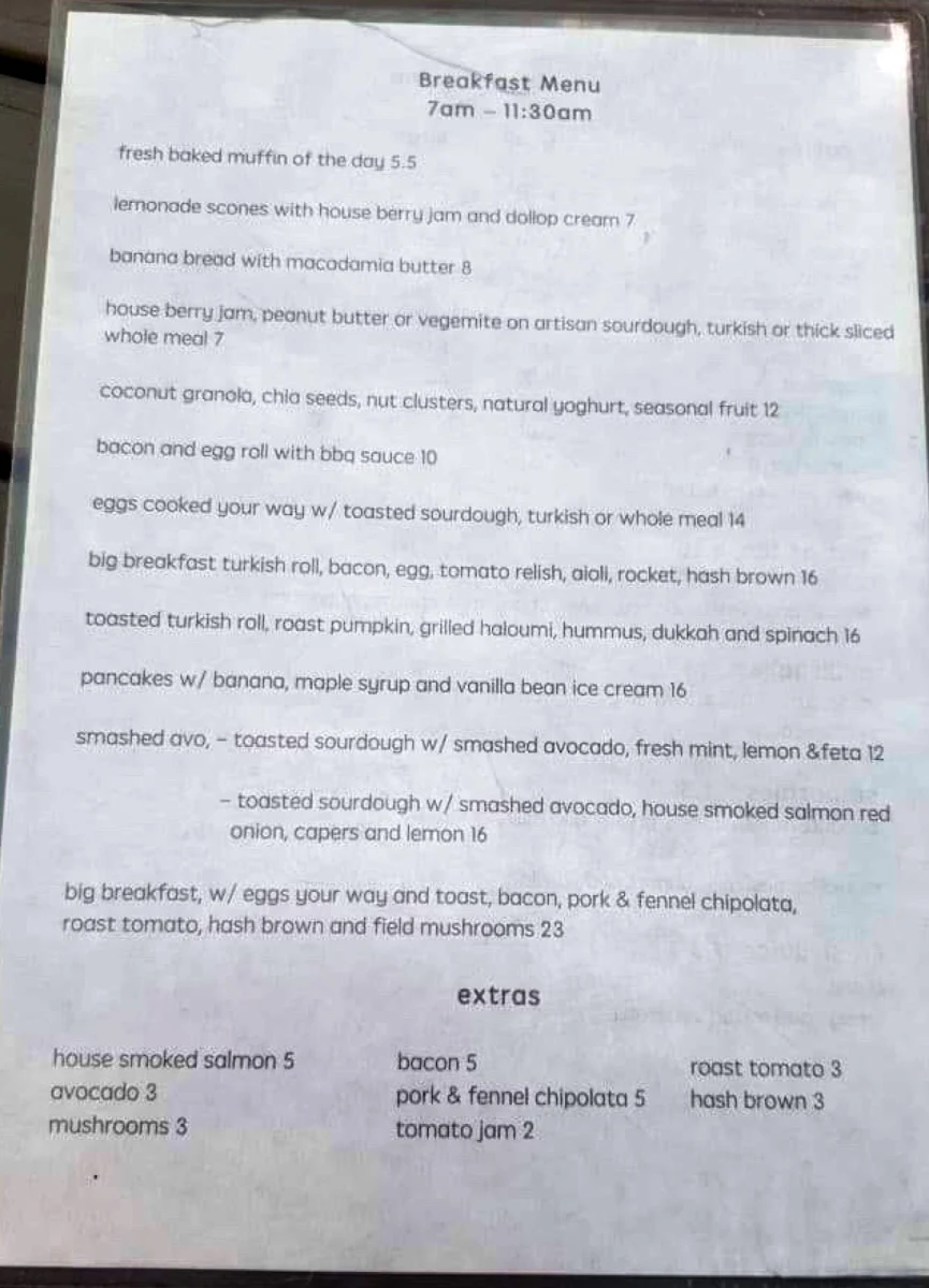 Menu, Lunar @ fingal cellars