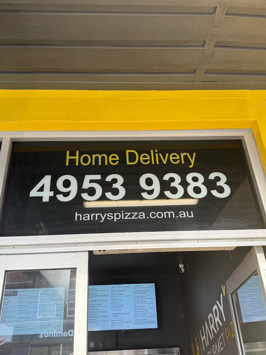 Menu, Harry's Gourmet Pizza