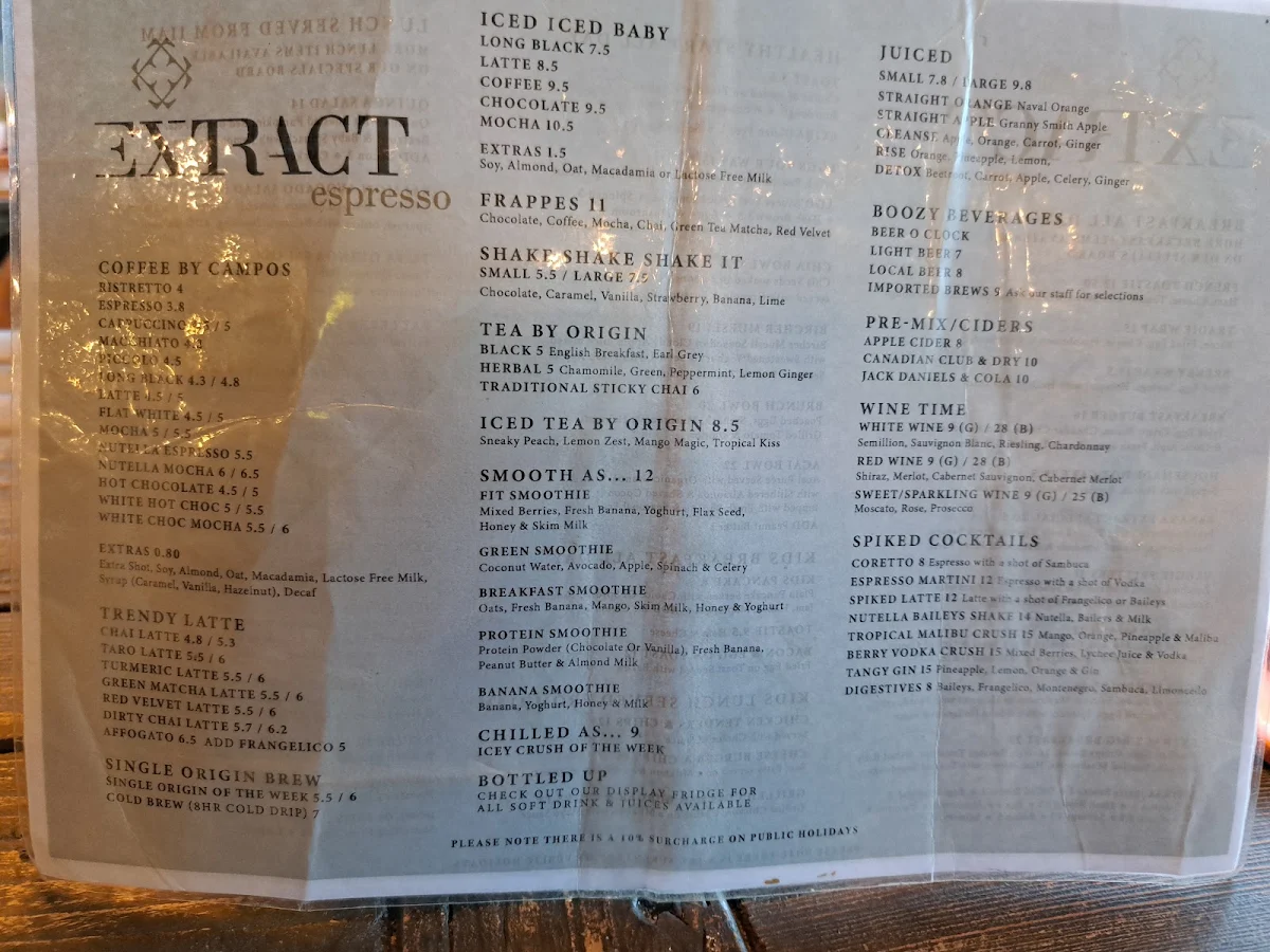 Menu, Extract Espresso.