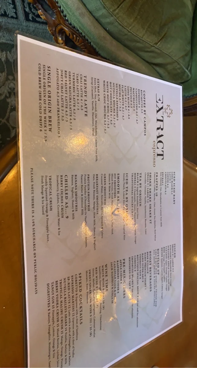 Menu, Extract Espresso.