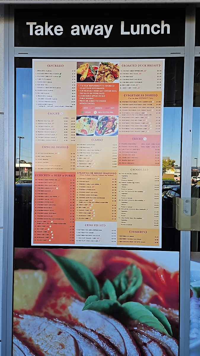 Menu, Thai Lee La Highfields