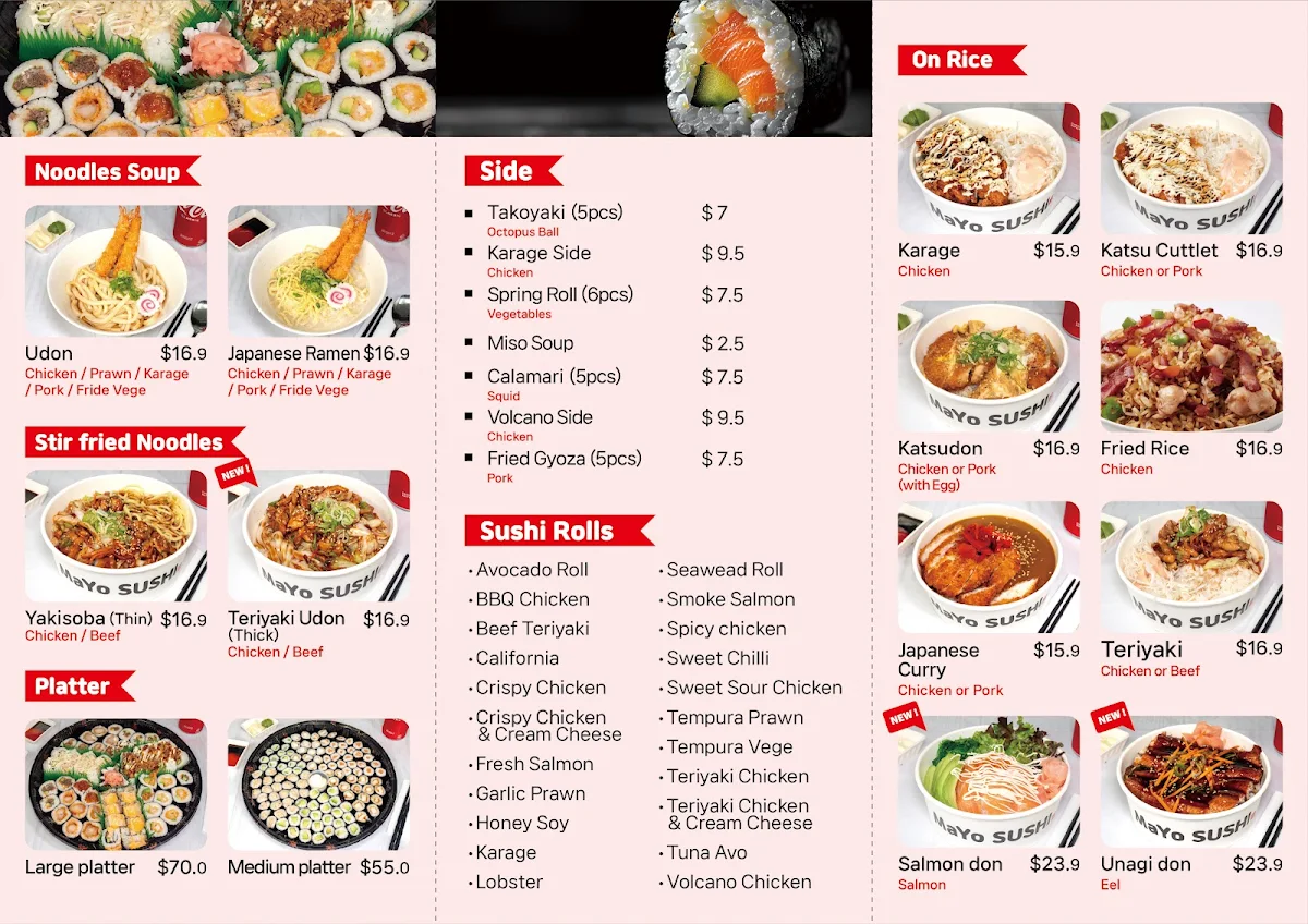 Menu, MaYo Sushi
