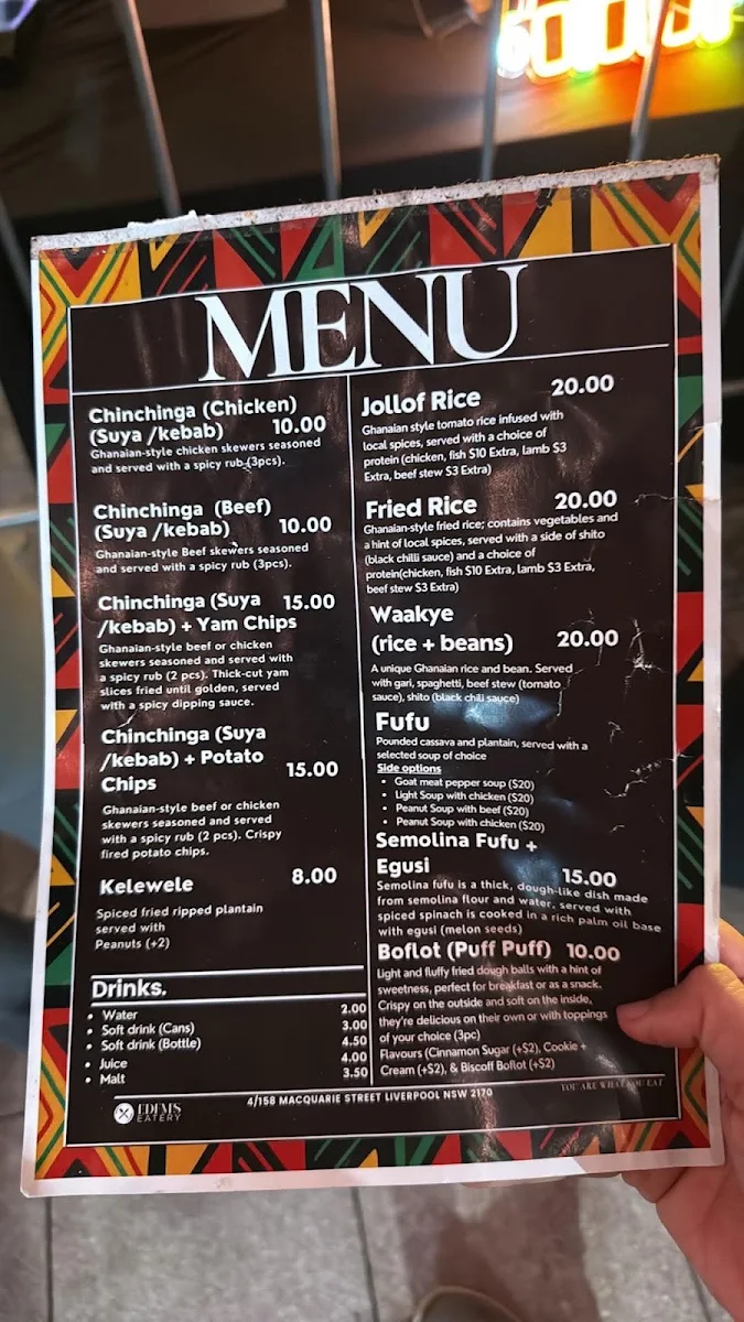 Menu, Edem's Eatery