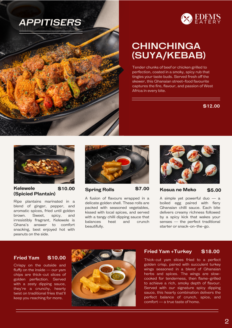 Menu, Edem's Eatery