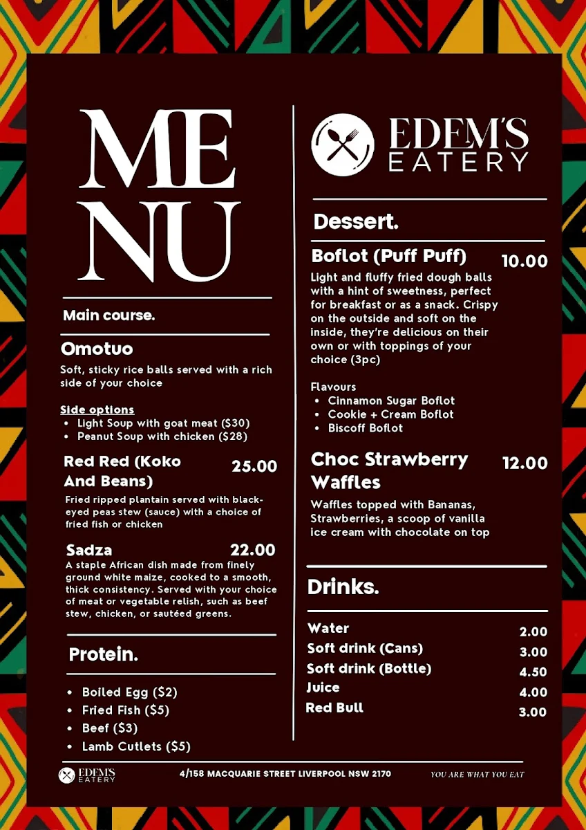 Menu, Edem's Eatery